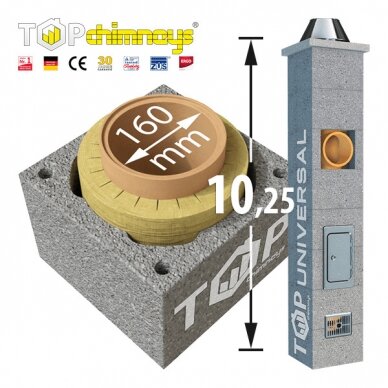 TOP UNIVERSAL moodulkorstna komplekt, läbimõõt Ø 160 mm, kõrgus 10,25 m