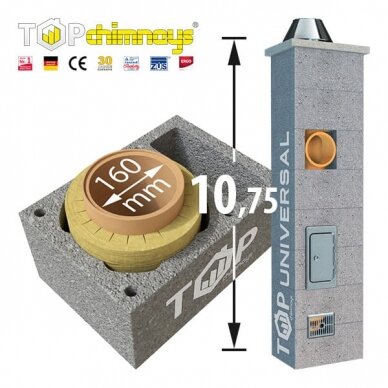 TOP UNIVERSAL moodulkorstna komplekt, läbimõõt Ø 160 mm + ventlõõr, kõrgus 10,75 m