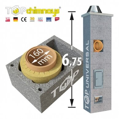 TOP UNIVERSAL moodulkorstna komplekt, läbimõõt Ø 160 mm + ventlõõr, kõrgus 6,75 m